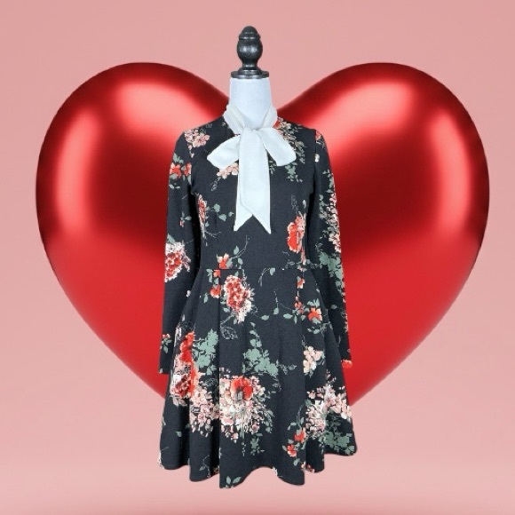 Unique Vintage Dresses & Skirts - Unique Vintage Smak Parlour Black Multicolor Floral Bow Long Sleeve Mini Dress M